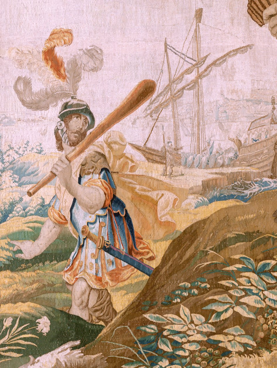Flamand kárpit. sorozat Thészeusz története. Thészeusz elhagyja Ariadnét Naxos szigetén (Teseo abandona a Ariadna en la Isla de Naxos). Nyolcadik kárpit a sorozatban. Anthonis Sallaert modell. Gyártás Jan Raes the Younger, Brüsszel. 1630 körül. Szövet alkotó: Antoine or Anthonis Sallaert