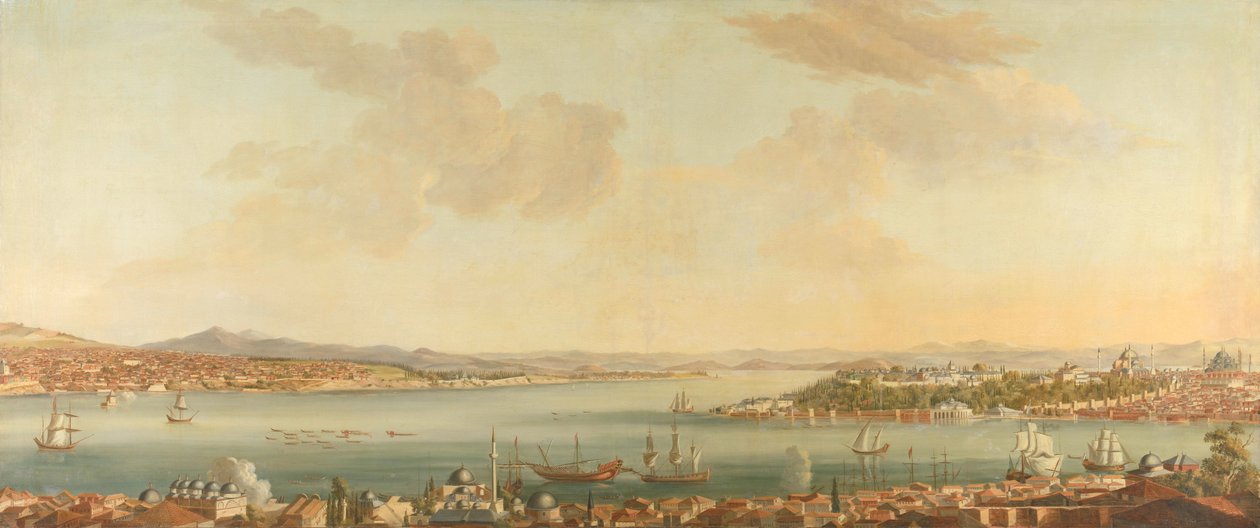 Konstantinápoly (Isztambul) és a szeráj kilátása a perai svéd követségtől alkotó: Antoine van der Steen