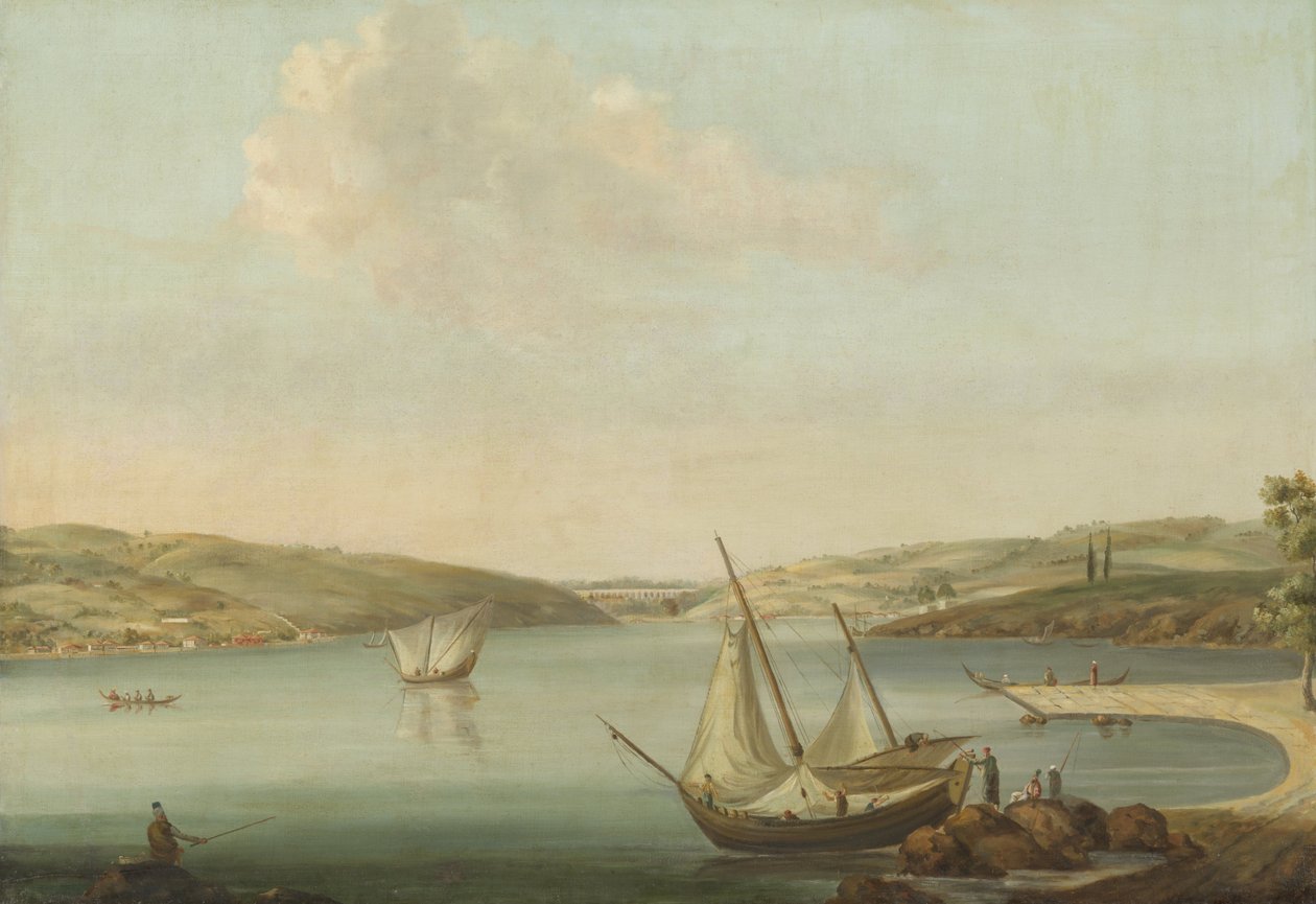 Kilátás a Boszporuszra, Beykoz magaslatáról északnyugatra, Justinianus vízvezetékével a háttérben alkotó: Antoine van der Steen