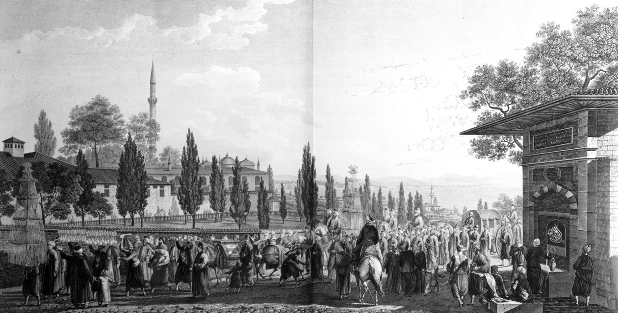 Török esküvői szertartás, a „Voyage Pittoresque de Constantinople et des rives du Bosphorus” című filmből, 1819 alkotó: Anton Ignaz Melling