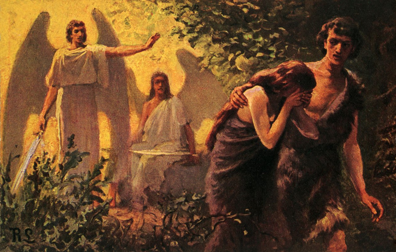 Ádám és Éva kiűzték az Édenkertből – Biblia alkotó: Anton Robert Leinweber