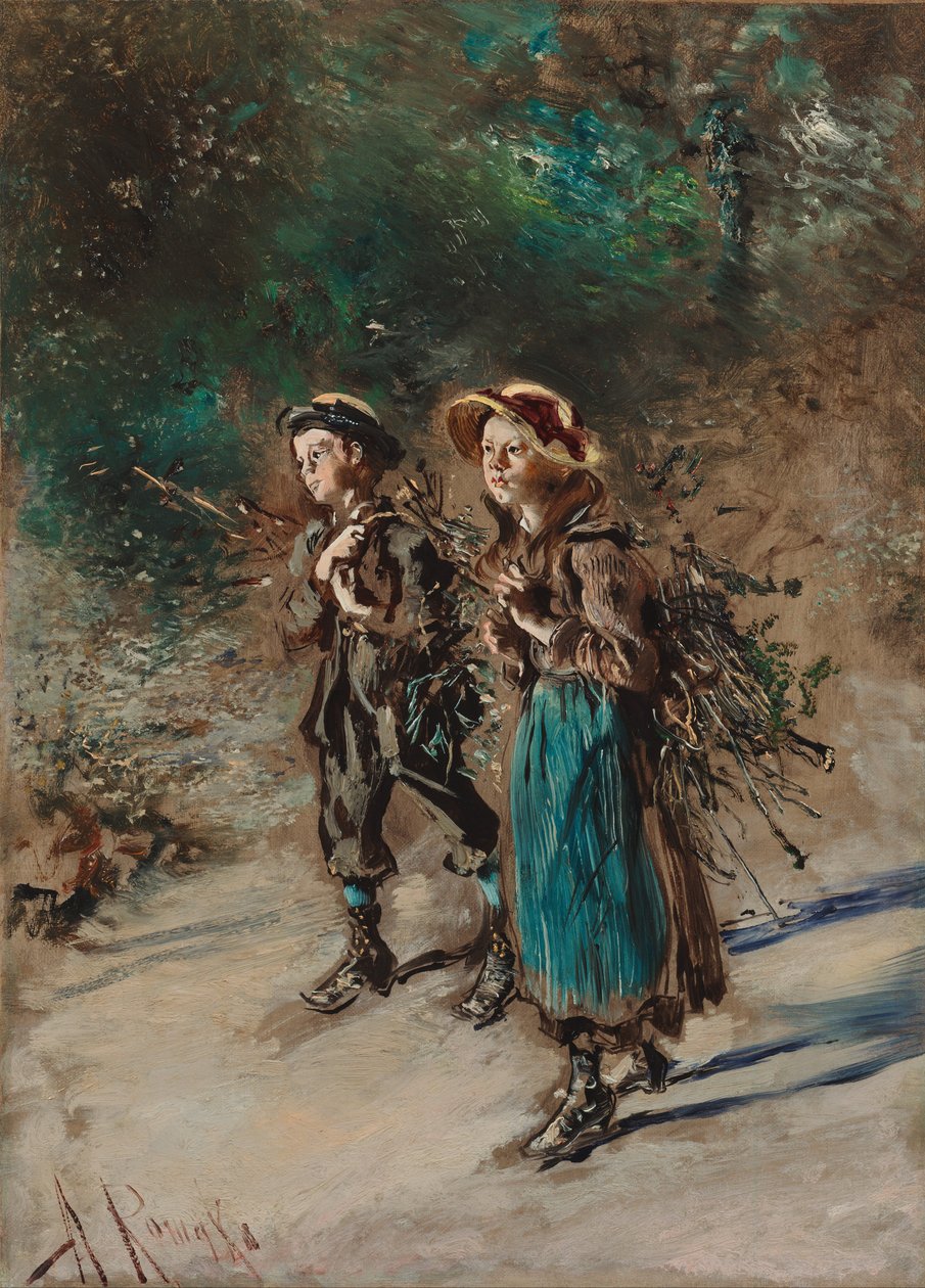 Gyerekek Brushwood -szal alkotó: Anton Romako