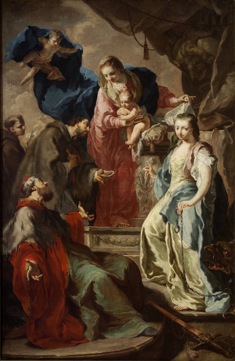 Szűz Mária négy szenttel - Szűz Mária négy szenttel - Antonin (Anton) Kern (1710-1747). Olaj, vászon, kb. 1735. Nemzeti Galéria, Prága alkotó: Anton Kern