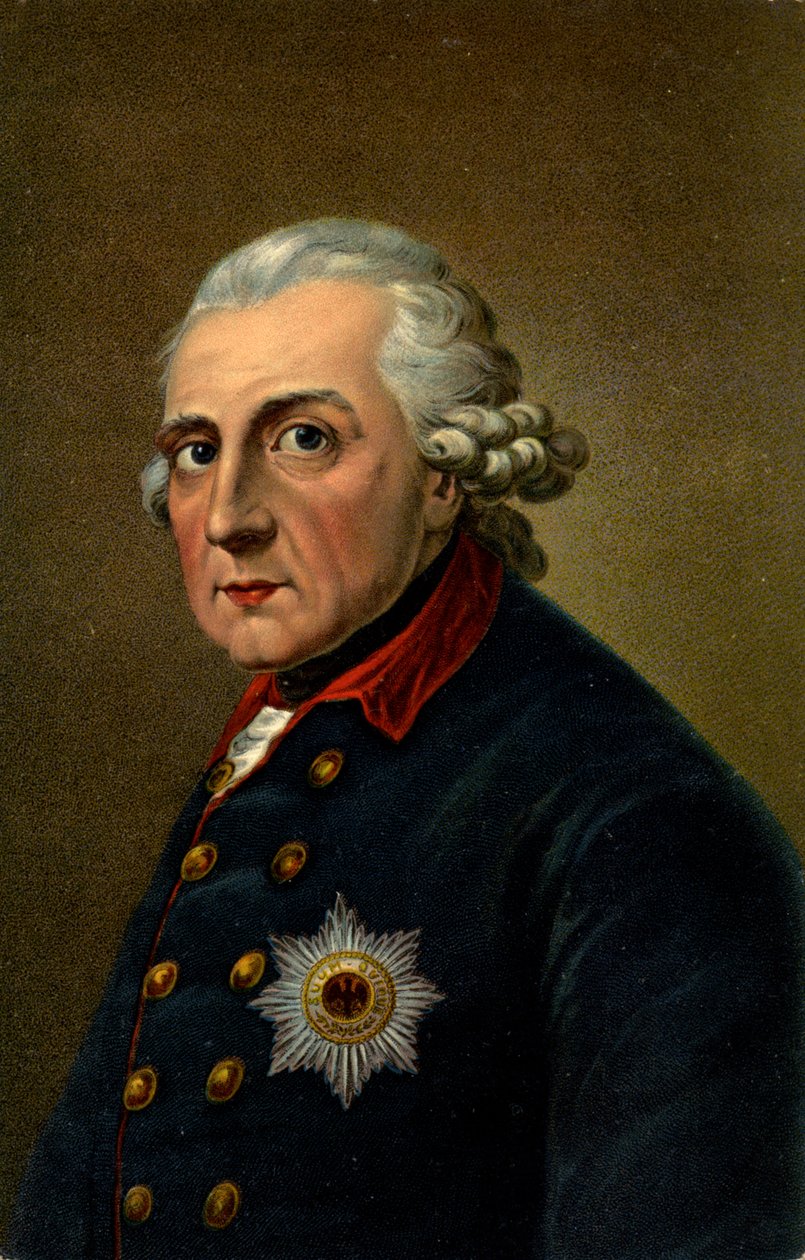 Történelem. Németország. Nagy Frigyes II. Illusztráció Anton Graff (1780) portréja alapján, Németország, 1900 körül (képeslap) alkotó: Anton (after) Graff