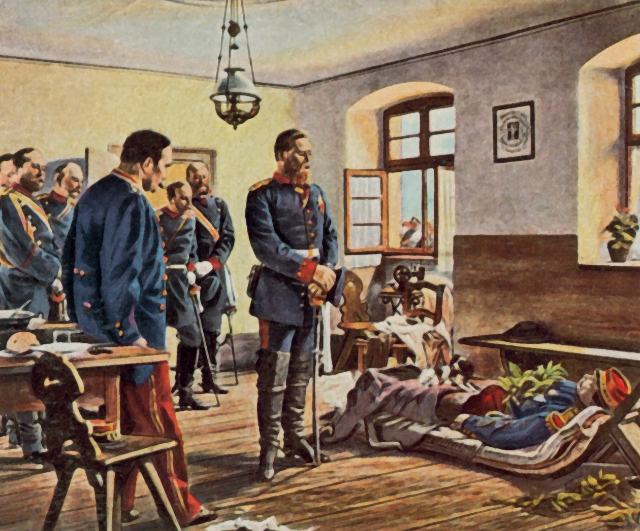 Friedrich Wilhelm trónörökös Douay tábornok holttesténél, 1870. augusztus 4. (nagyított színes litográfia) alkotó: Anton Alexander von (after) Werner