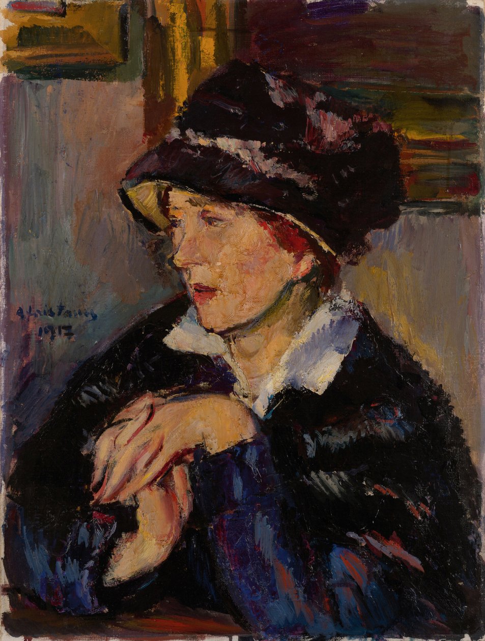 Nő sötét kalapban, 1917 alkotó: Anton Faistauer