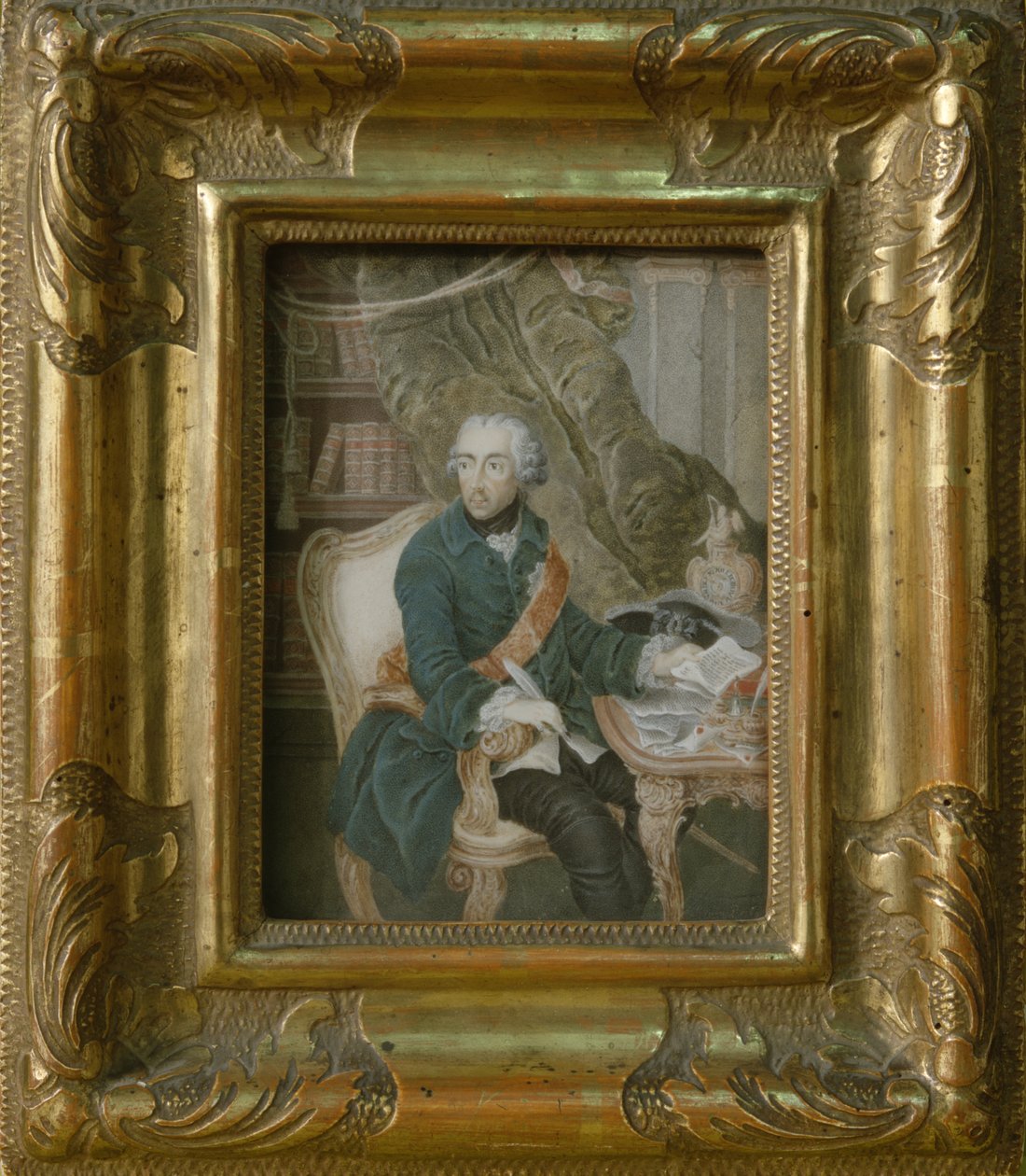 Frigyes porosz király Hohenzollern kabátjában, 1769 (akvarell elefántcsonton) alkotó: Anton Friedrich Konig
