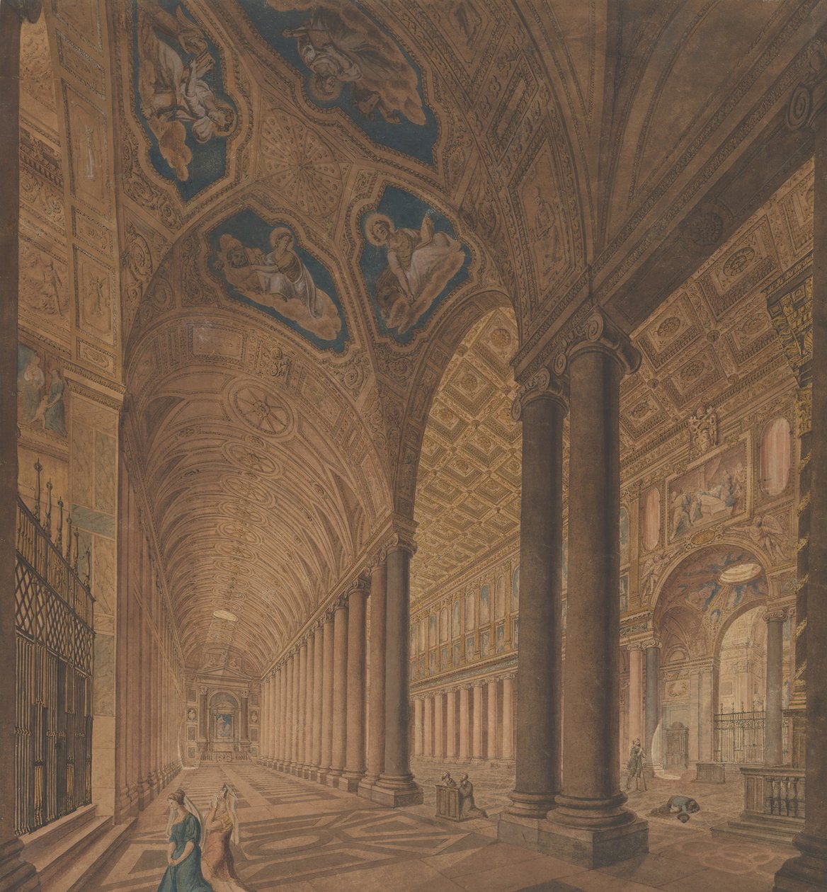 A Santa Maria Maggiore-bazilika belső képe, Róma, 1833. alkotó: Anton Hallmann