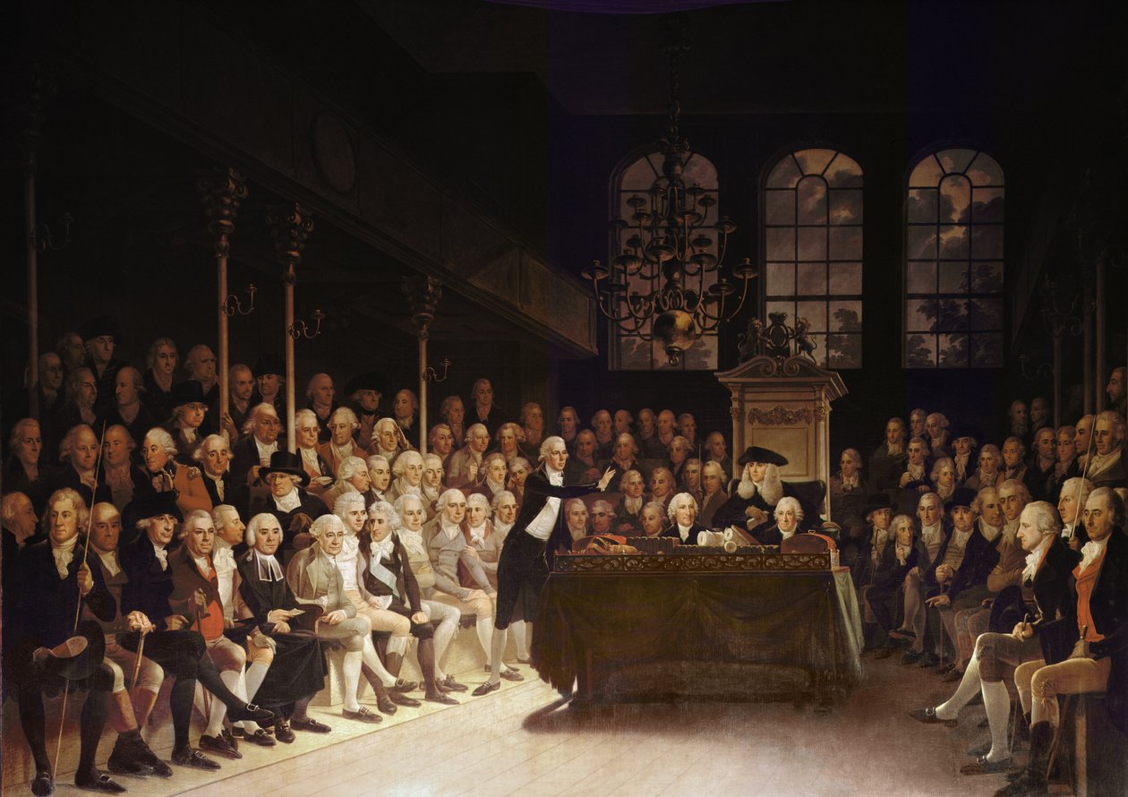 William Pitt beszédet mond az alsóházban az 1793-as francia háborús nyilatkozatról alkotó: Anton Hickel