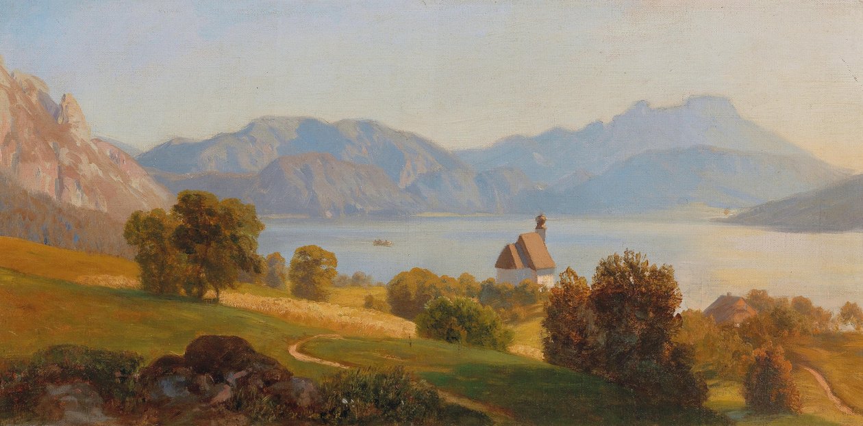 Steinbach az Attersee és a Schafberg között alkotó: Anton Hlavacek