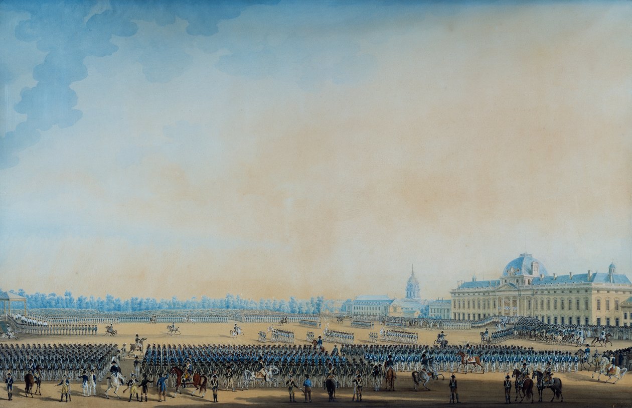 A zászlók és a nemzeti gárda kiosztása, Champ-de-Mars, 1814. szeptember 7. (akvarell) alkotó: Anton Ignaz Melling