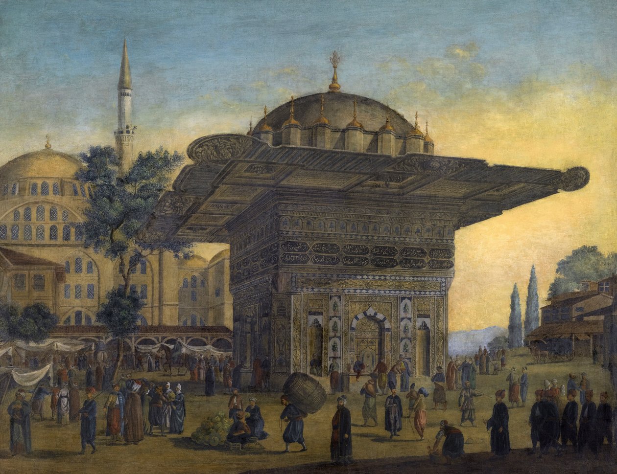 ""Kilátás a Tophane-kútról (Top Hane), Isztambul, Törökország"" Antoine Ignace Melling (1763-1831) festménye 1819 Magángyűjtemény alkotó: Anton Ignaz Melling