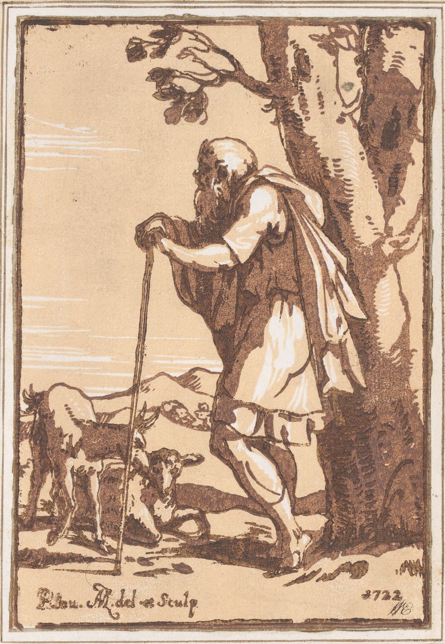 Idős pásztor botra támaszkodva, 1722. alkotó: Anton Maria Zanetti