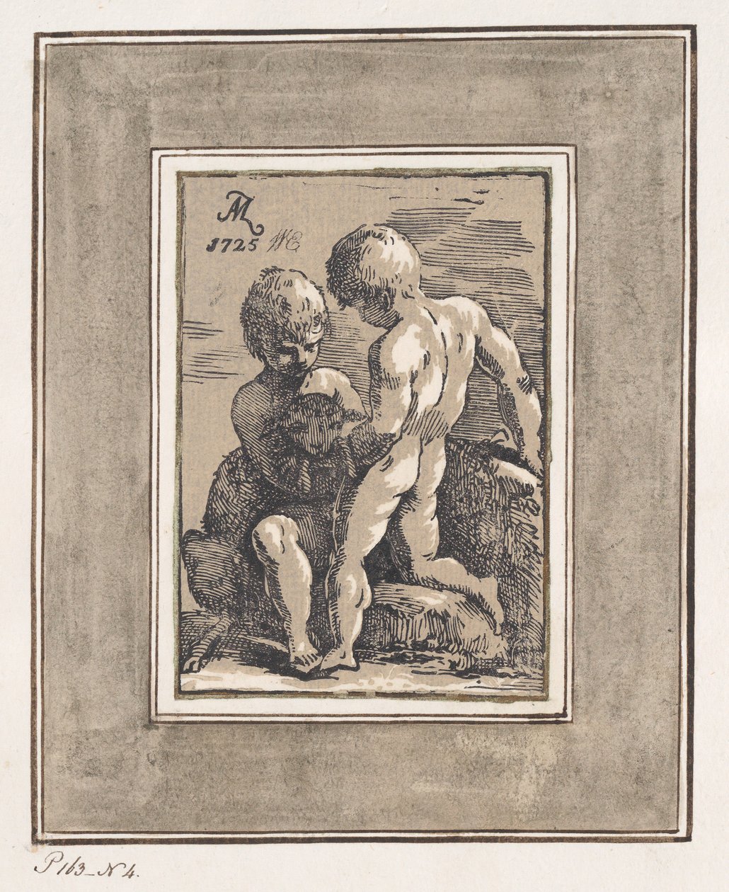 Két gyerek játszik egy báránnyal, 1725. alkotó: Anton Maria Zanetti