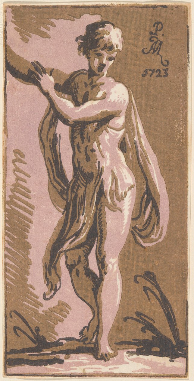 Egy álló fiatal, aki jobbra intett alkotó: Anton Maria Zanetti I, after Parmigianino