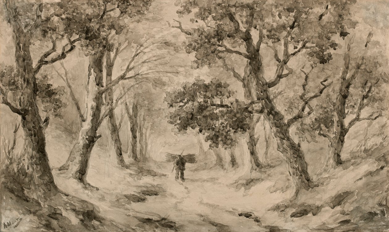 Egy fagyűjtő az erdőben (barna tinta és mosás súrolópapíron) alkotó: Anton Mauve