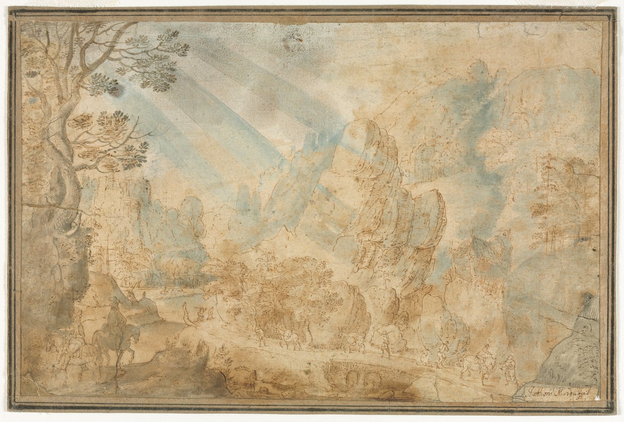 Hegyi táj alakokkal, 1600-as évek első fele. alkotó: Anton Mirou