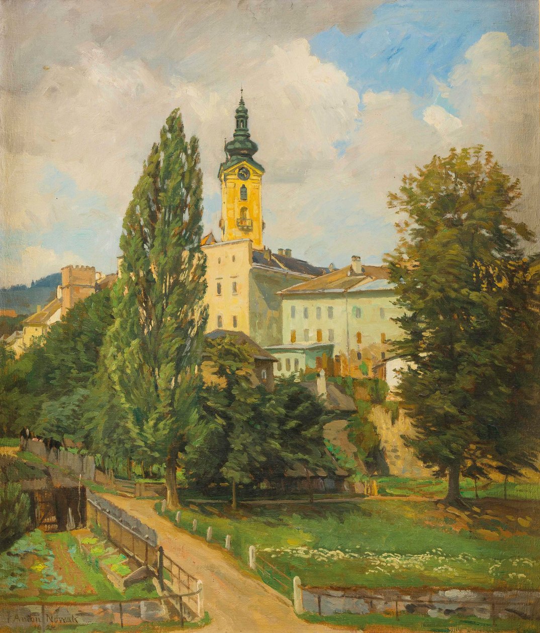 Német: Freistadt-i motívum védőtoronnyal és templommal alkotó: Anton Nowak
