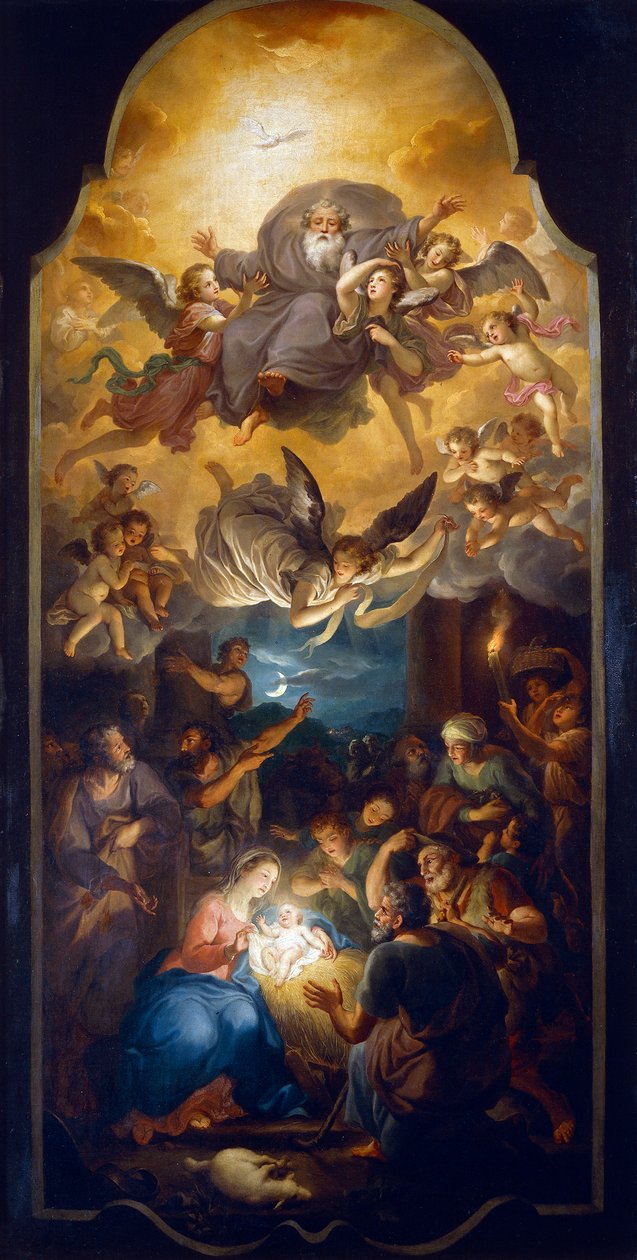 A Pásztorok imádása az Atyaistennel az angyalok dicsőségében, Anton Raphael Mengs, olaj, vászon alkotó: Anton Raphael Mengs