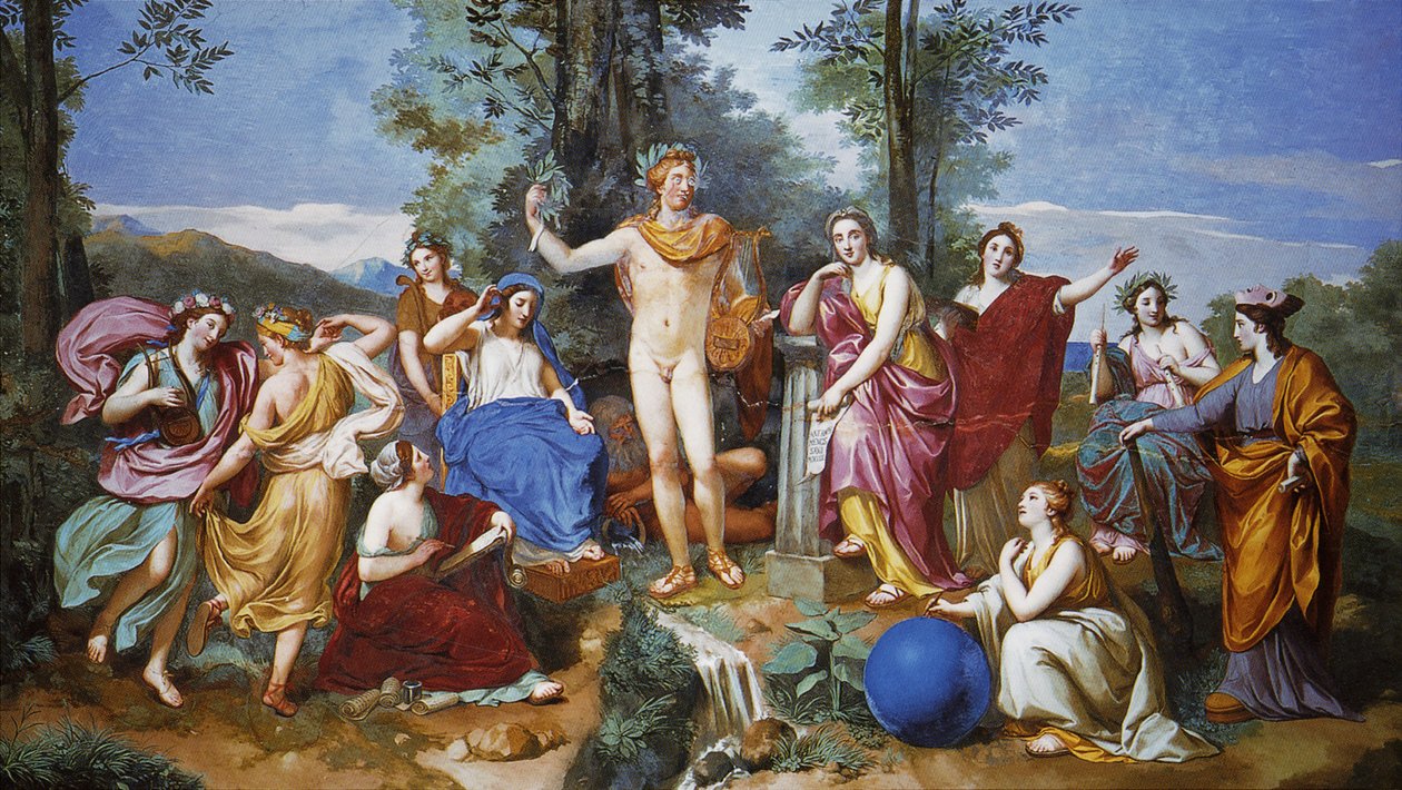 Apolló, Mnemosyne és a kilenc múzsa alkotó: Anton Raphael Mengs