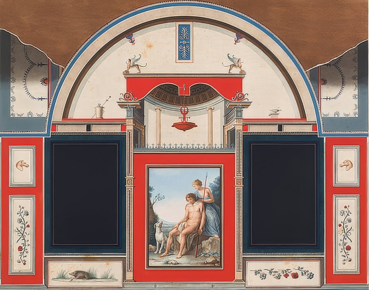 Egy római ház falfestménye a Villa Negroni területén Rómában, Vénusz és a sebesült Adonisz látható. 1778 alkotó: Anton Raphael Mengs