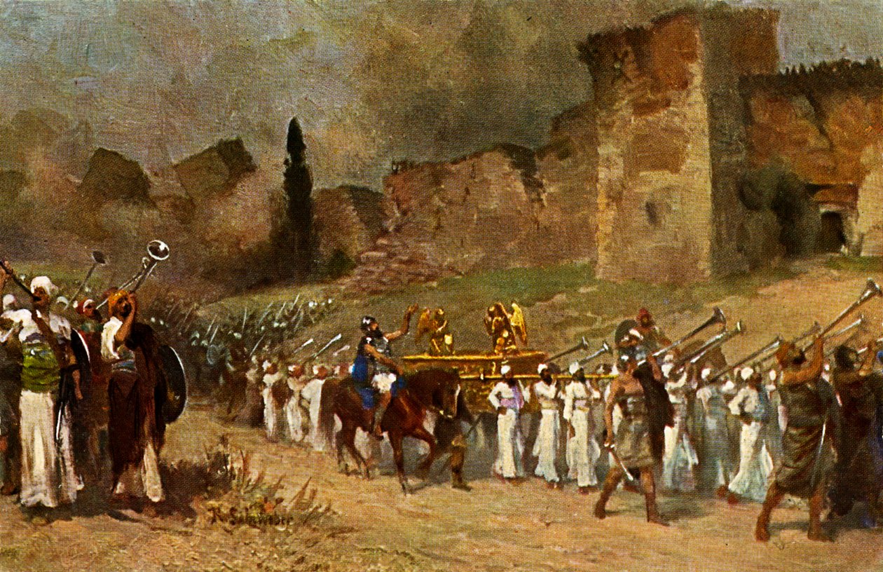 Jerikó falainak lerombolása - Ols Testament (nyomtatás) alkotó: Anton Robert (after) Leinweber