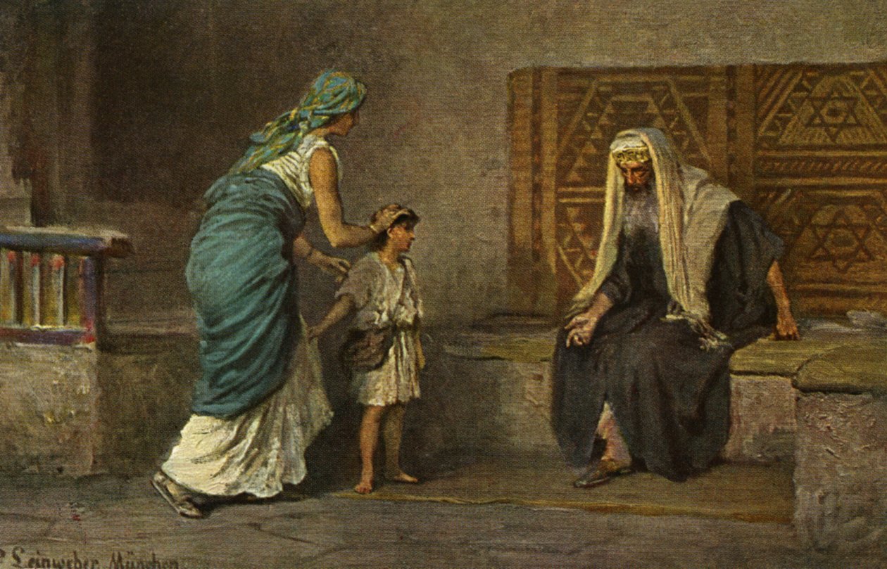 Hanna elviszi Sámuelt Élihez a templomba (nyomtatás) alkotó: Anton Robert (after) Leinweber