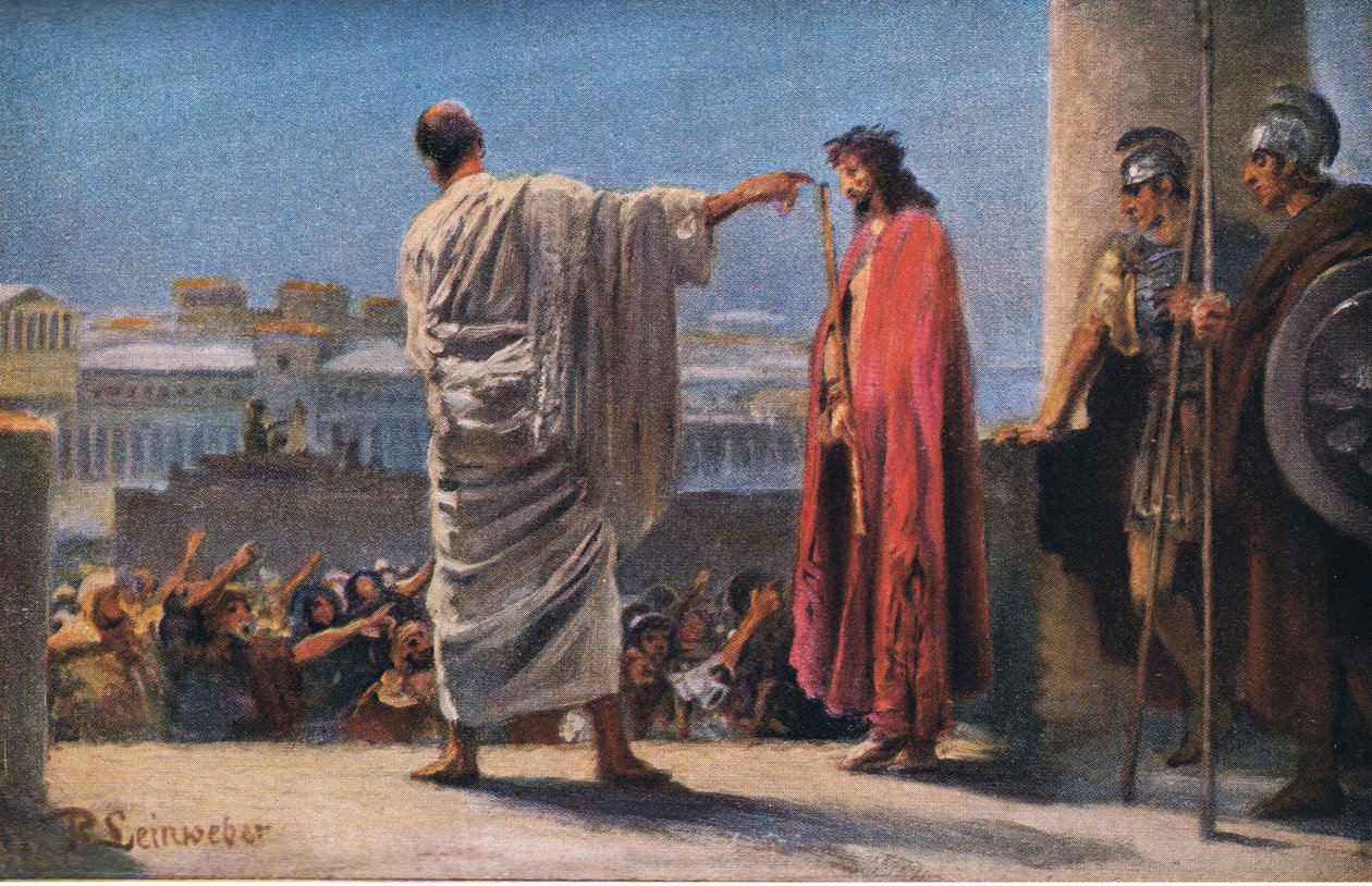Jézus Pilátus előtt, a The John Winston Company által kiadott Hulberts Story of the Bible-ből, 1932 alkotó: Anton Robert Leinweber