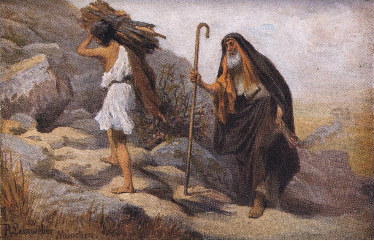 Izsák feláldozása, a The John Winston Company által kiadott Hulberts Story of the Bible-ből, 1932 alkotó: Anton Robert Leinweber