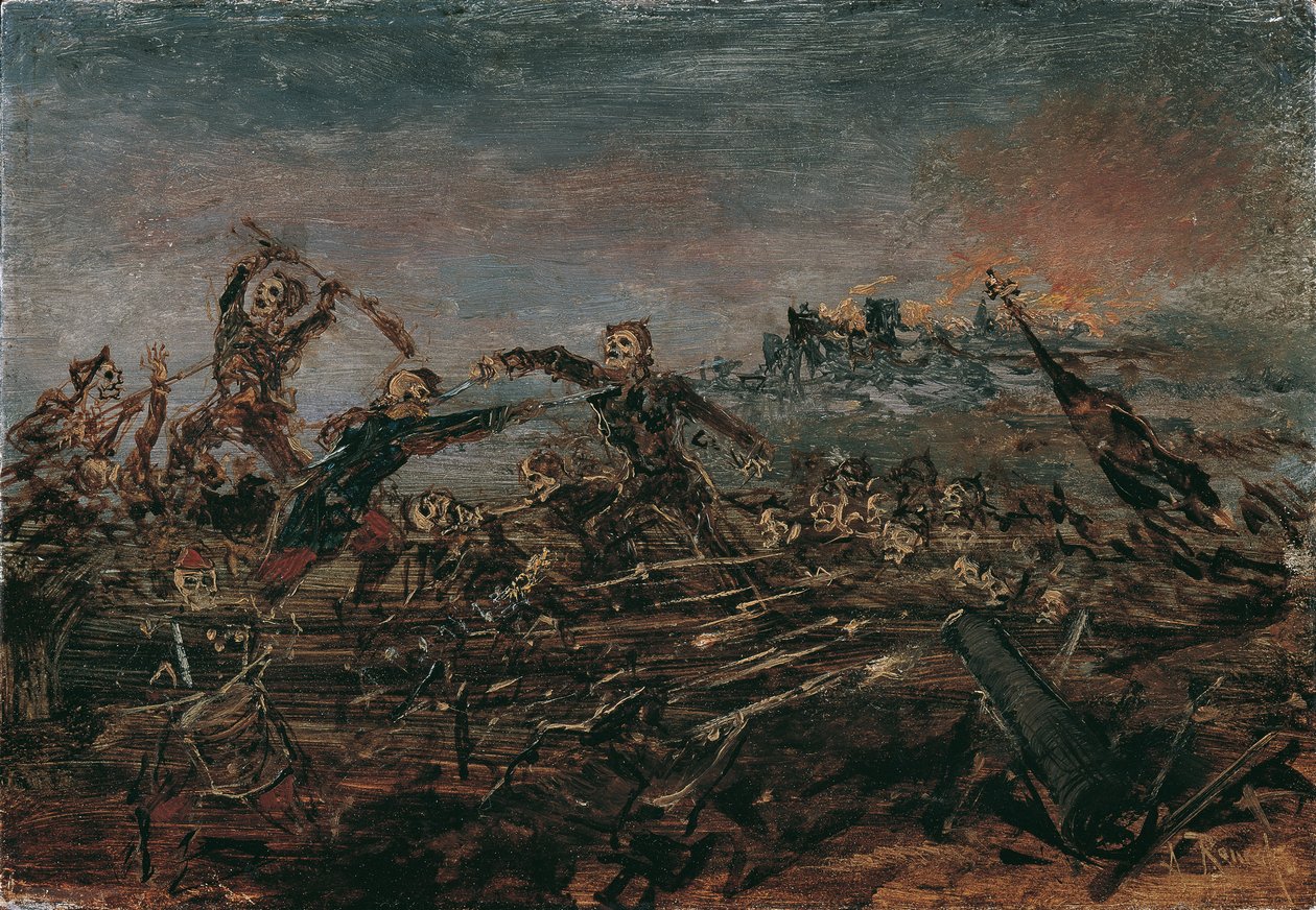 Haláltánc a csatatéren égő romok előtt, 1882-1885. alkotó: Anton Romako