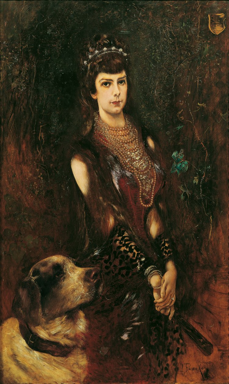 Bajor Erzsébet portréja Szent Bernát kutyával, 1883. alkotó: Anton Romako