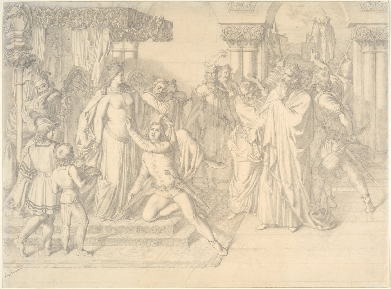 Énekesek versenye a Wartburgon, c. 1853. alkotó: Anton Romako
