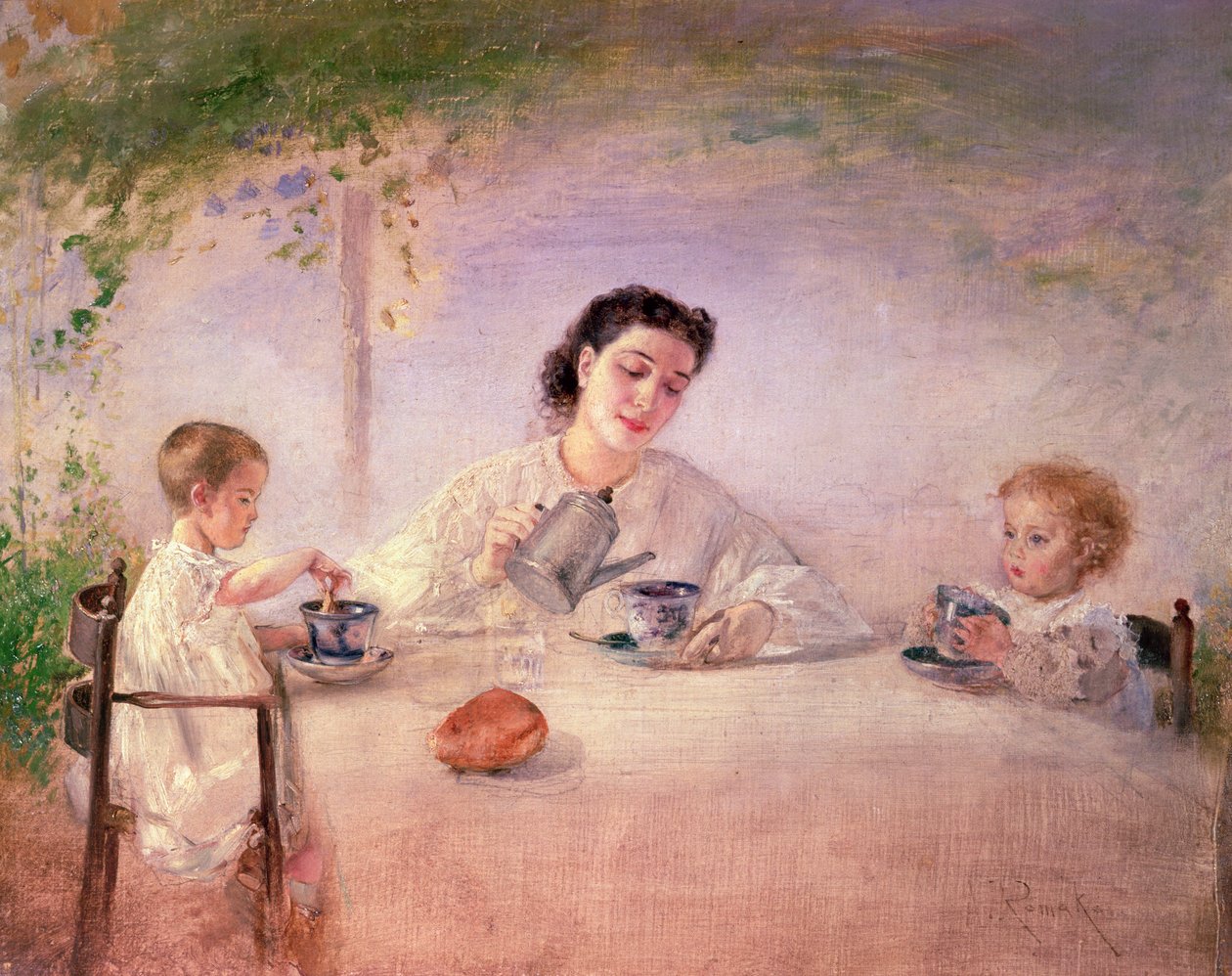 A művész felesége, Sophie lányaikkal, Mathildával és Adele-lel, 1873 alkotó: Anton Romako