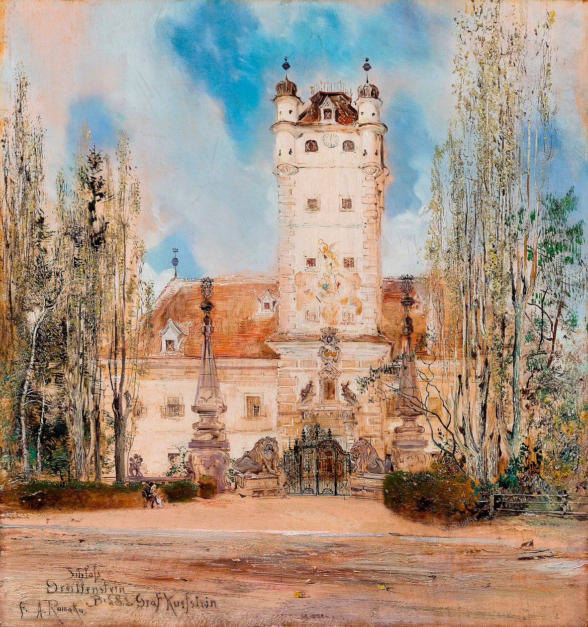 Az ausztriai Greillenstein kastély külső képe – Anton Romako (1832-1889) festménye alkotó: Anton Romako