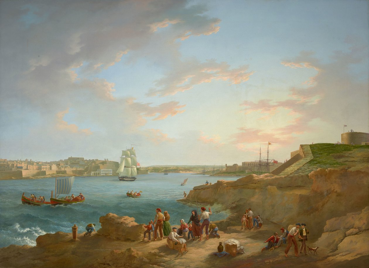 Anton Schranznak (1769-1839) tulajdonítva - Málta kikötője - RCIN 406555 - Royal Collection (restaurált) alkotó: Anton Schranz