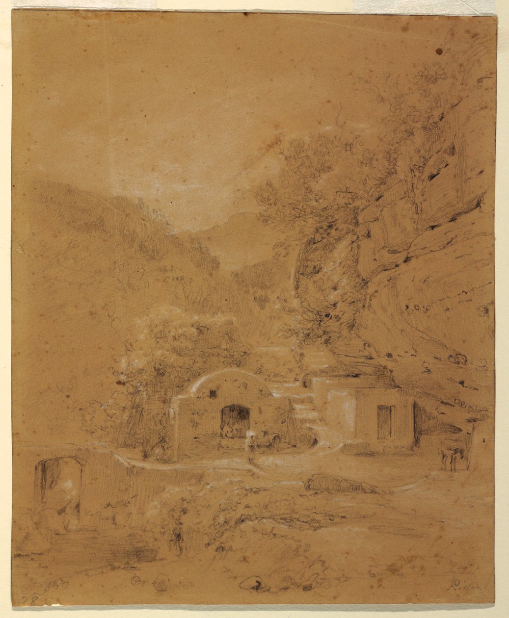 Rajz, Tájkép Nápoly és Salerno között, 1820-30 alkotó: Anton Sminck Pitloo