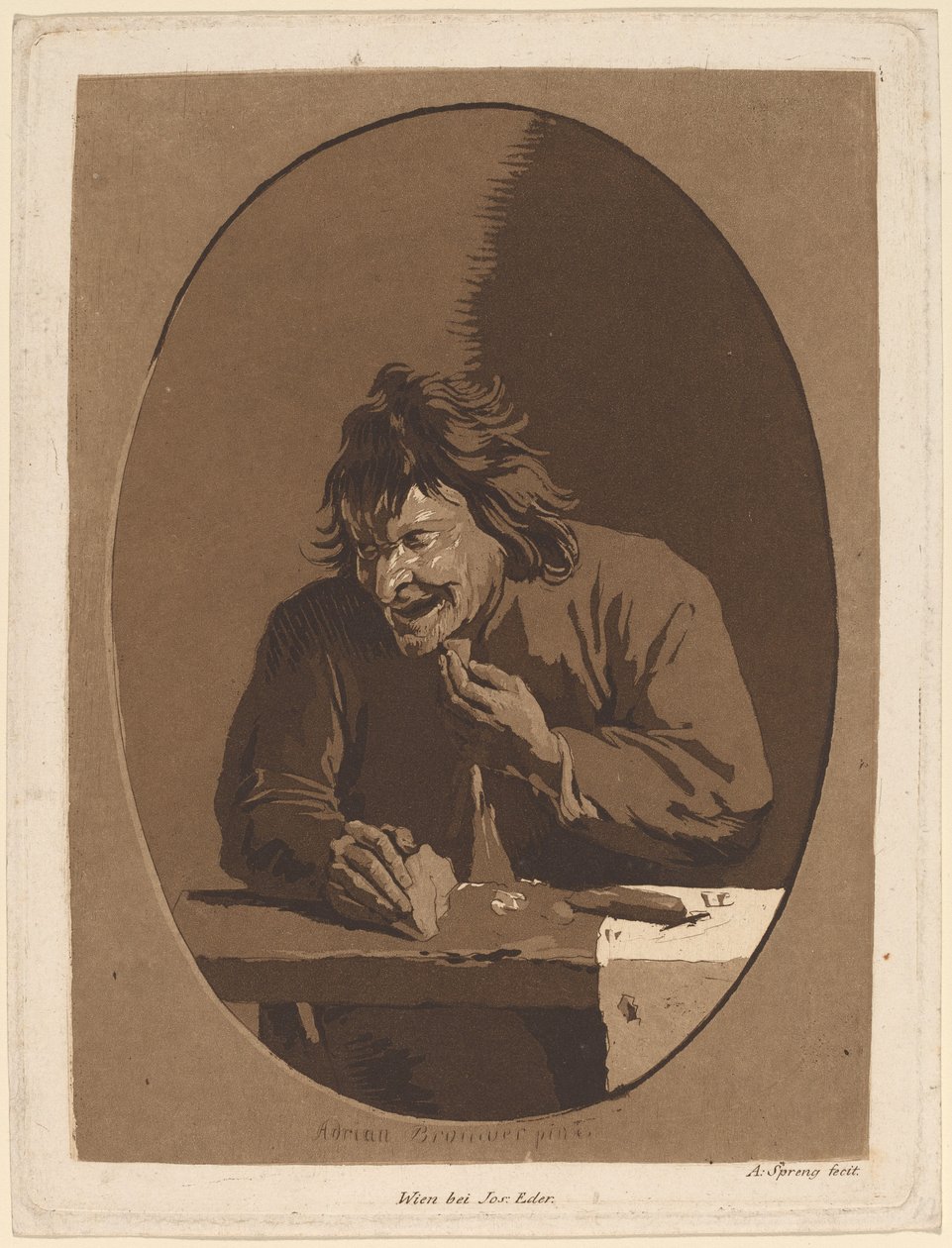 Egy paraszti evés alkotó: Anton Spreng after Adriaen Brouwer; published by Joseph Eder