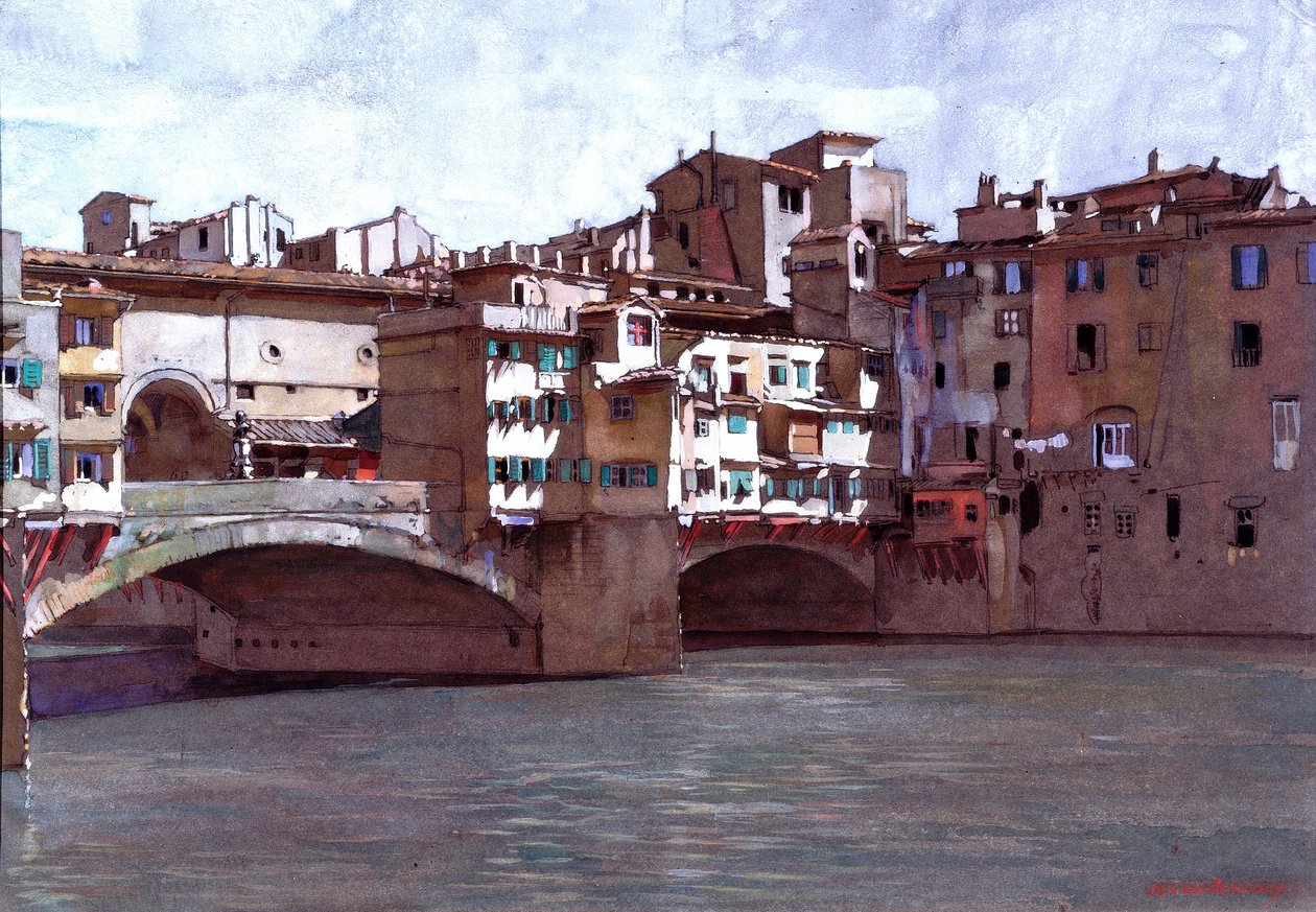 Ponte Vecchio, Firenze (testszín papíron) alkotó: Anton Van Anrooy