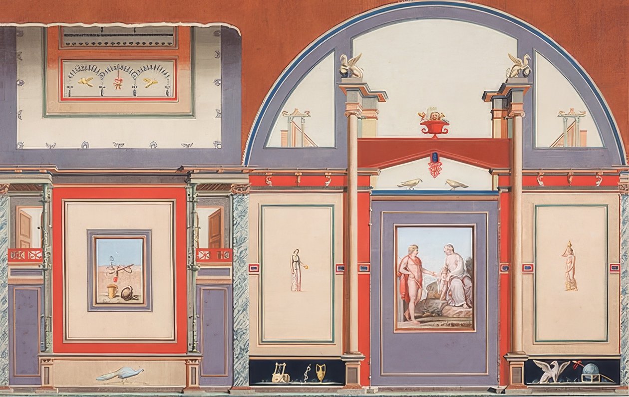 Falfestmény egy római házról a Villa Negroni területén Rómában, a Marson (?), a Vénuszon és az Ámoron. 1793 alkotó: Anton von Maron