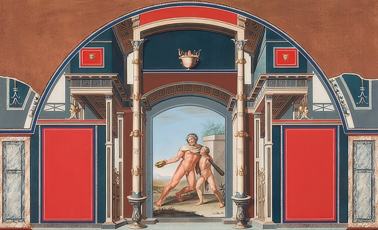 Falfestmény egy római házról a Villa Negroni területén Rómában, Részeg Herkules. 1781 alkotó: Anton von Maron