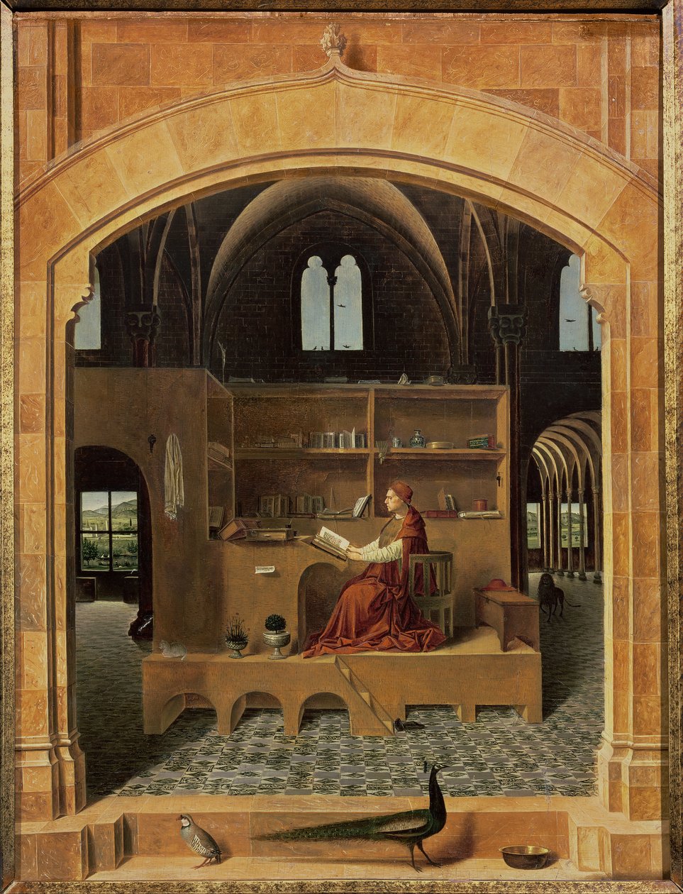 Szent Jeromos a dolgozószobájában, 1475 körül (a részletekért lásd a 259352-t) alkotó: Antonello da Messina