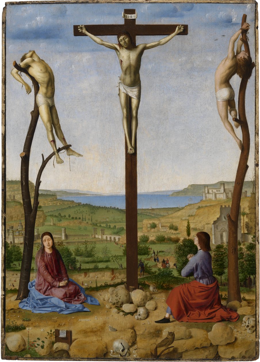 Keresztre feszítés Szent Máriával és Szent János evangélistával alkotó: Antonello da Messina