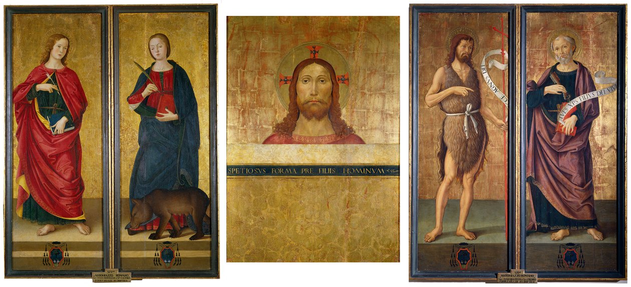 Krisztus mellszobra, Keresztelő Szent János és Szent Péter. Zárva alkotó: Antoniazzo Romano