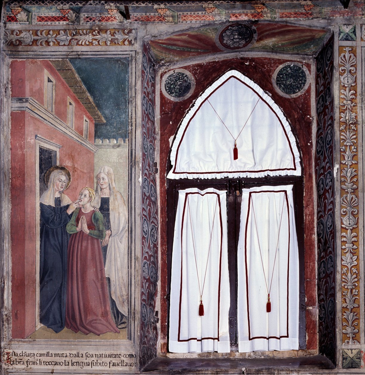 Szent Francesca Romana élete: Kamillát, a siketnémát a szent meggyógyítja (Freskó alkotó: Antoniazzo Romano