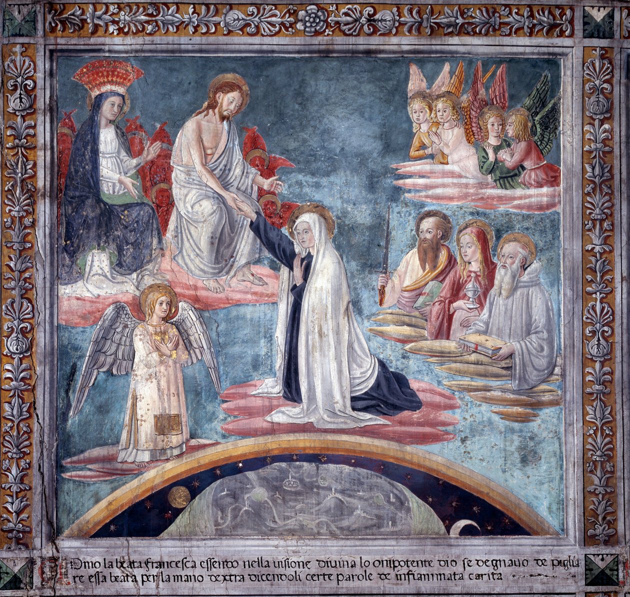 Szent Francesca Romana élete: Egy eksztázis során az isteni Megváltó jobb kezével megfogja Francescát (Fresco alkotó: Antoniazzo Romano