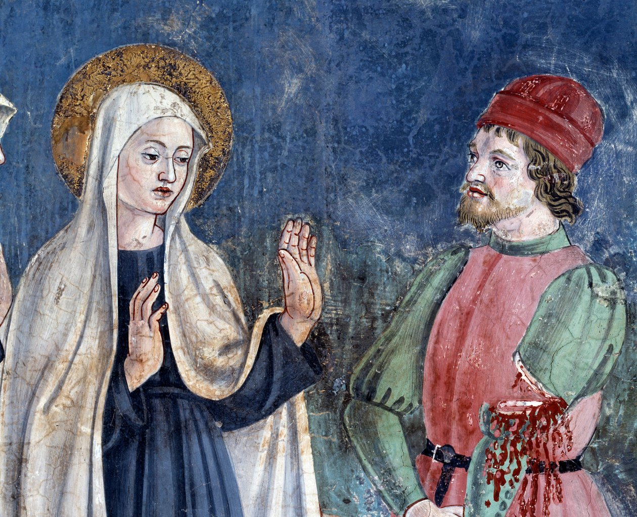 Szent Francesca Romana élete: Lateráni Szent János visszatérésekor a szent meggyógyít egy levágott karú férfit, részlet (Freskó alkotó: Antoniazzo Romano