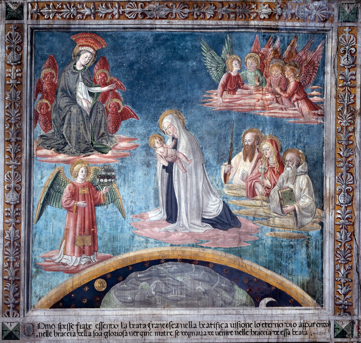 Szent Francesca Romana élete: Francesca többször is extázisban kapta a Szent Gyermeket a Szűztől (Fresco alkotó: Antoniazzo Romano