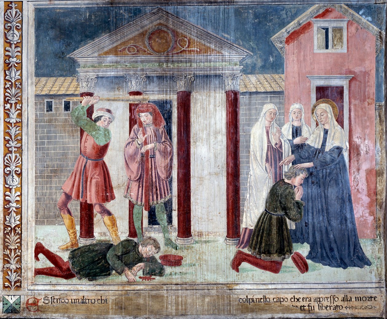 Szent Francesca Romana élete: A szent meggyógyít egy embert, akit ellenségei agyonvertek (freskó alkotó: Antoniazzo Romano