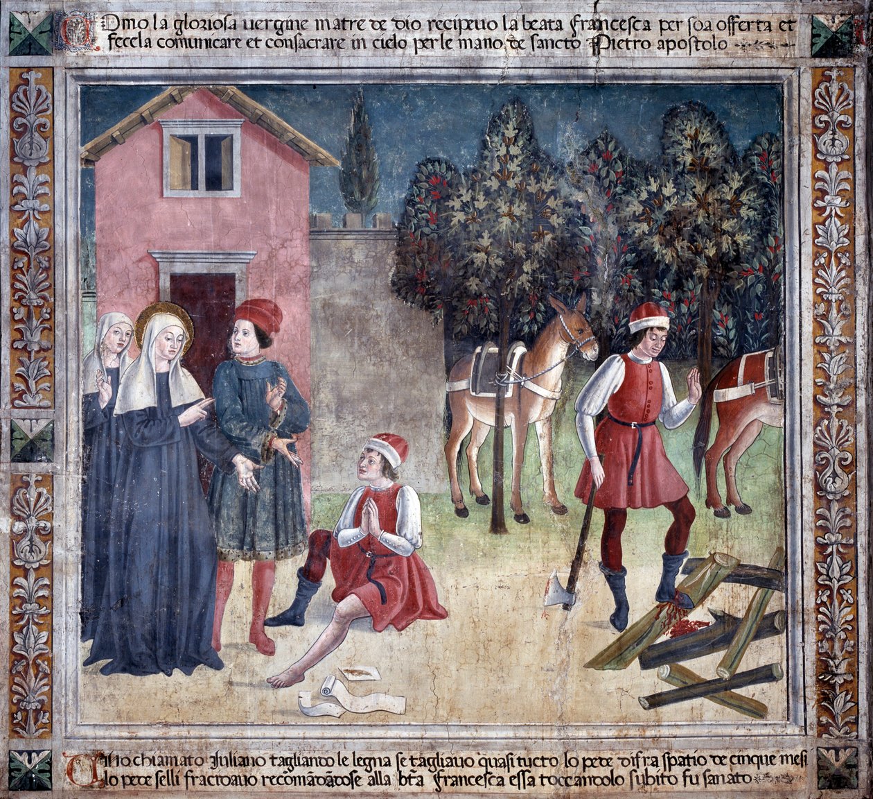 Szent Francesca Romana élete: A szent meggyógyít egy sérült lábú embert (Freskó alkotó: Antoniazzo Romano