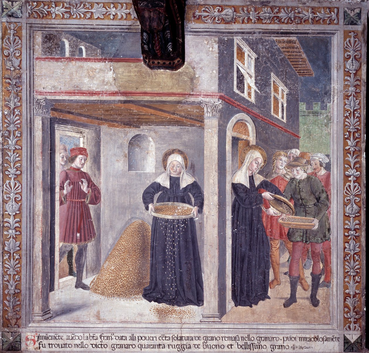 Szent Francesca Romana élete: egy súlyos éhínség idején 1402-ben Francesca minden gabonáját a szegényeknek adja (Fresco alkotó: Antoniazzo Romano